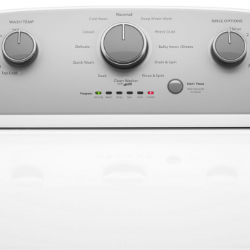Whirlpool WTW5000DW washing machine washer top-load control panel controls dials white and gray color